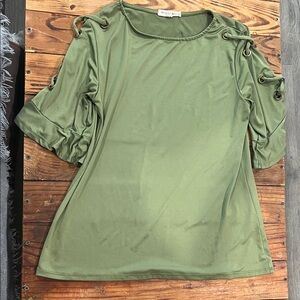 Elegant Olive Green Blouse with Eyelet Details
